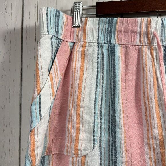 Lane Bryant Pink Blue Striped Linen Blend High Rise Drawstring Summer Shorts - Picture 2 of 13